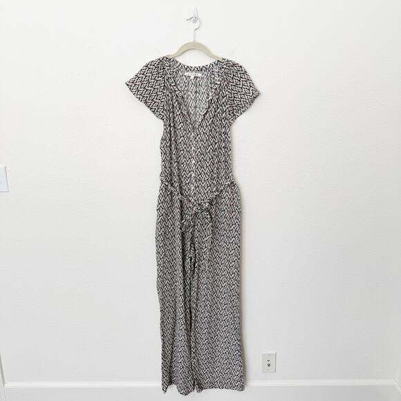 [XÍRENA] Haven Tile Geometric Print Cassi Jumpsuit Belt Flutter Sleeves Sz Large - Picture 2 of 13